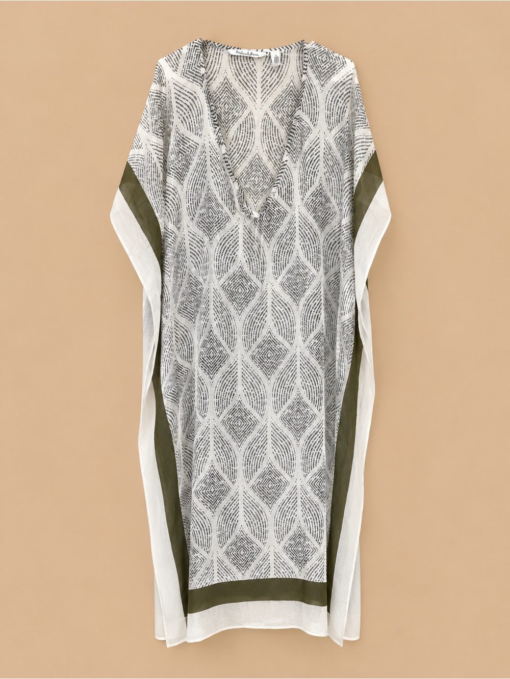 Michael Stars White and Olive Patterned V-Neck Kaftan